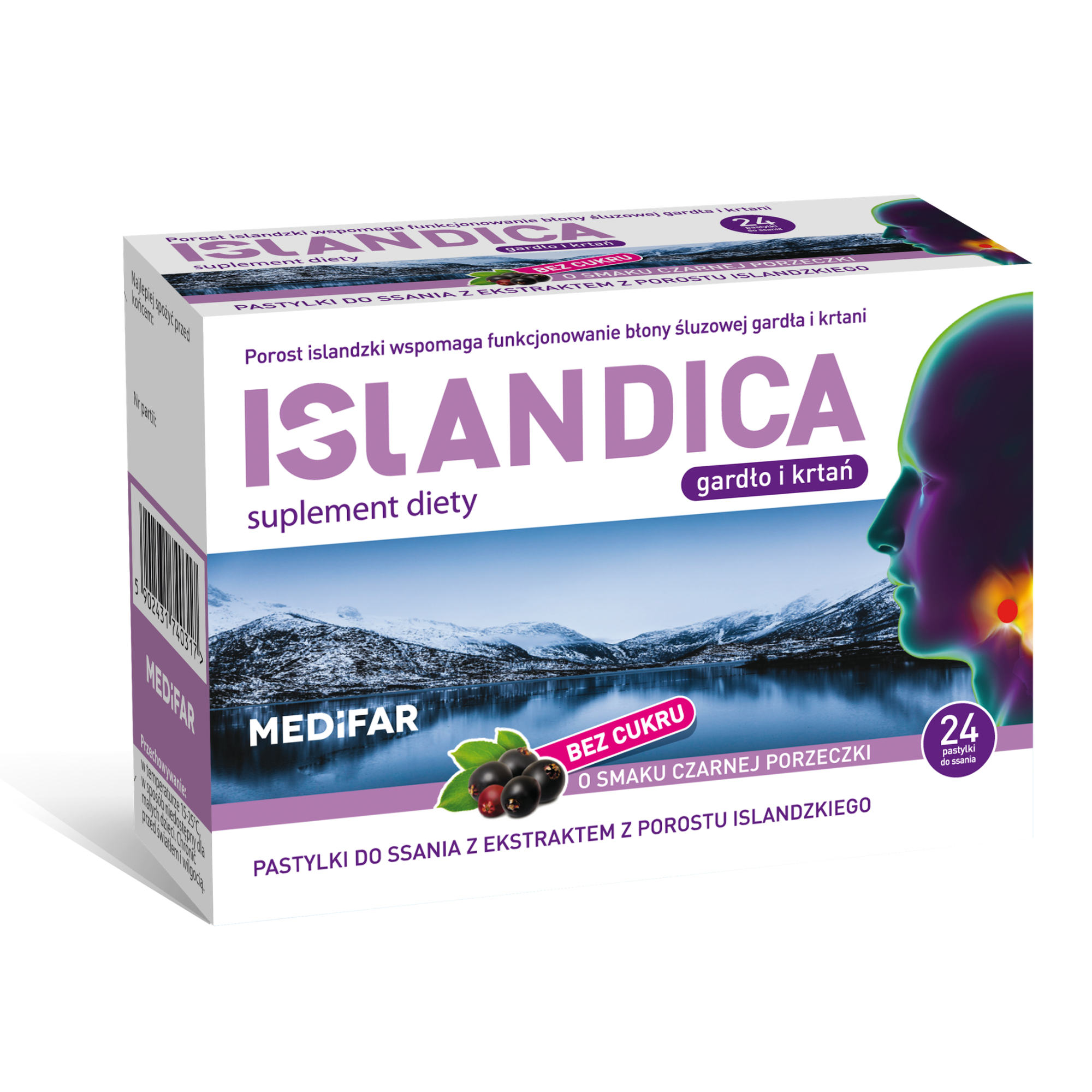 MediFar, Islandica bez cukru, pastylki do ssania, 24 sztuki zdjęcie