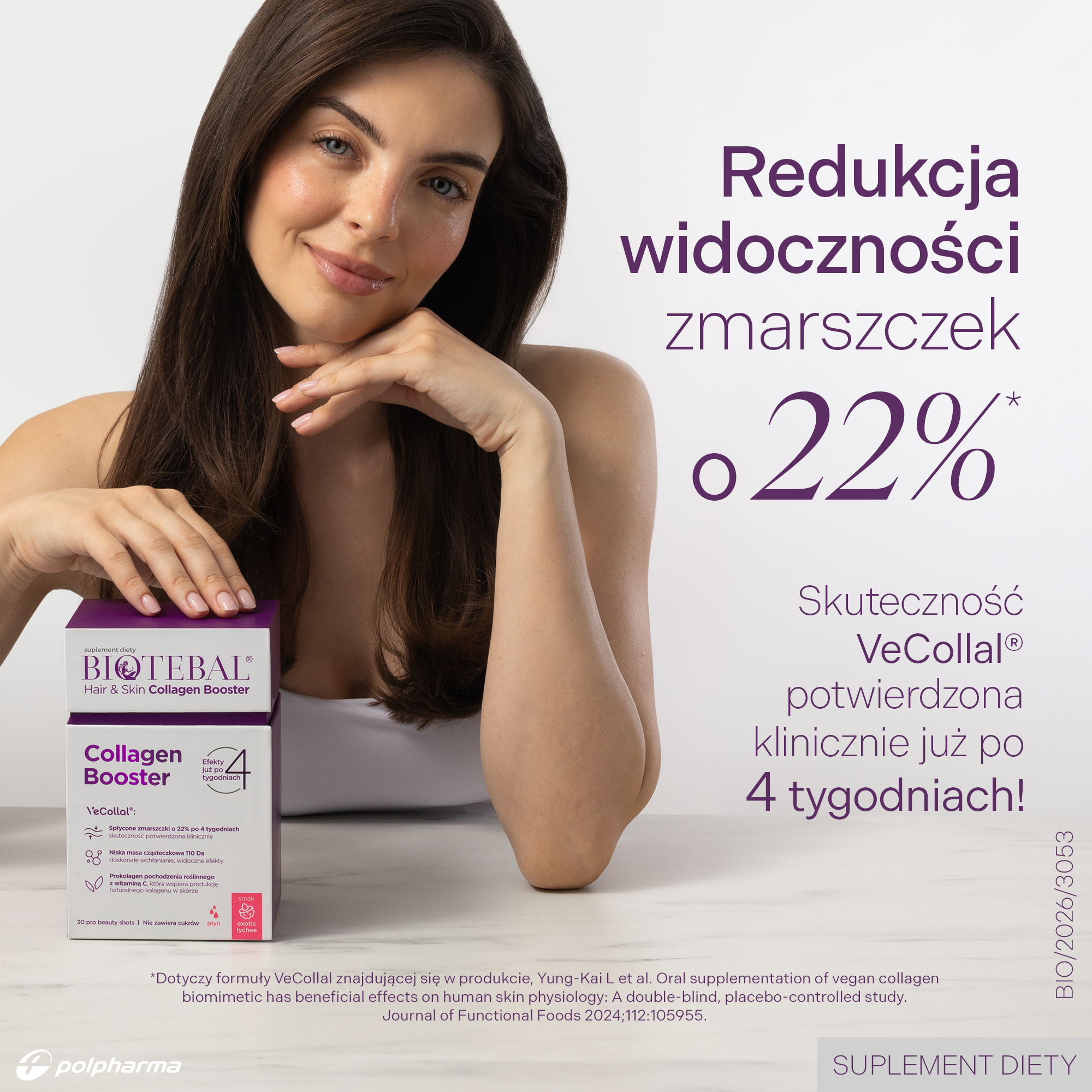 Biotebal Hair&Skin Collagen Booster, saszetki z płynem o smaku liczi, 2 x 30 sztuk