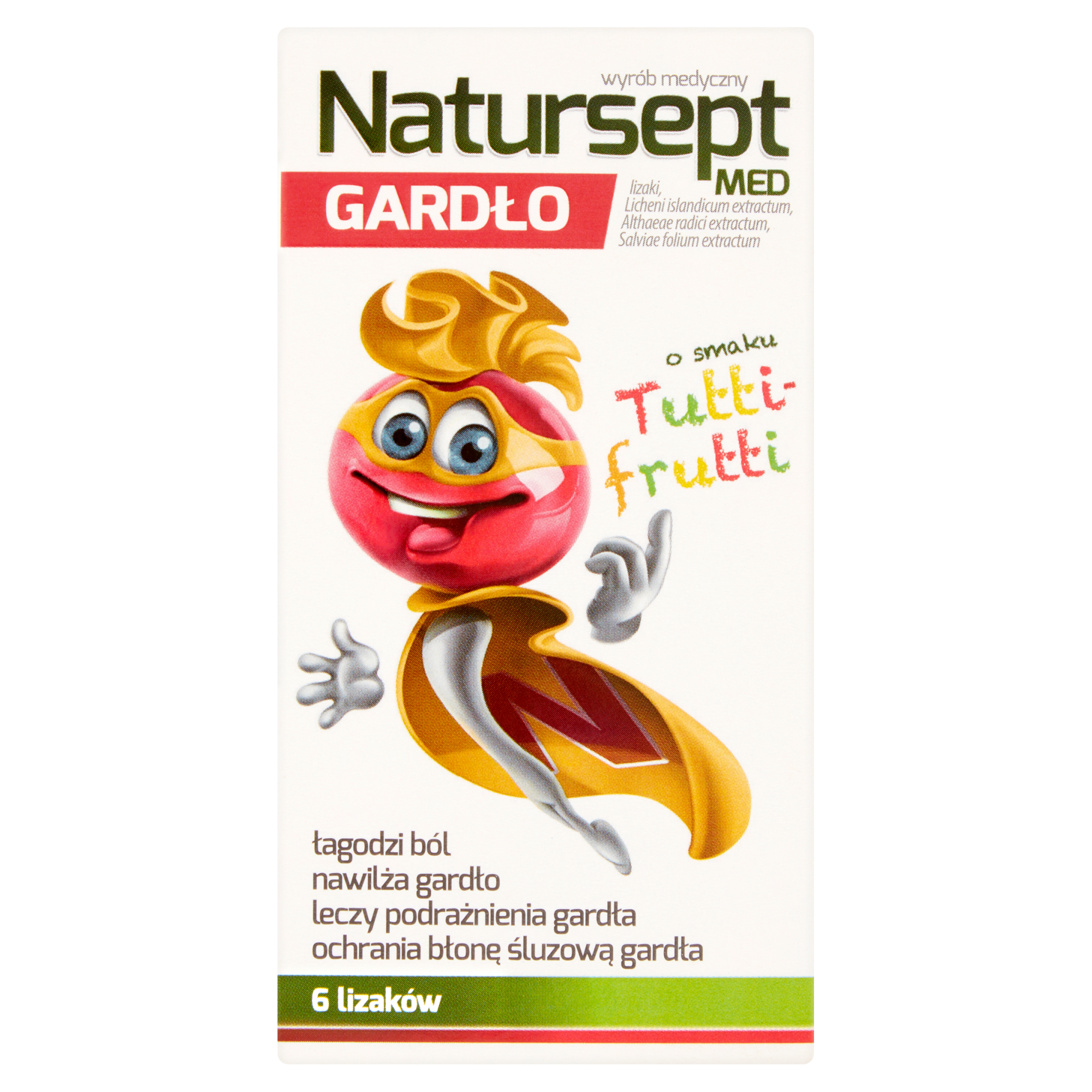 NaturSept Med Gardło lizaki o smaku tutti frutti 6 sztuk zdjęcie