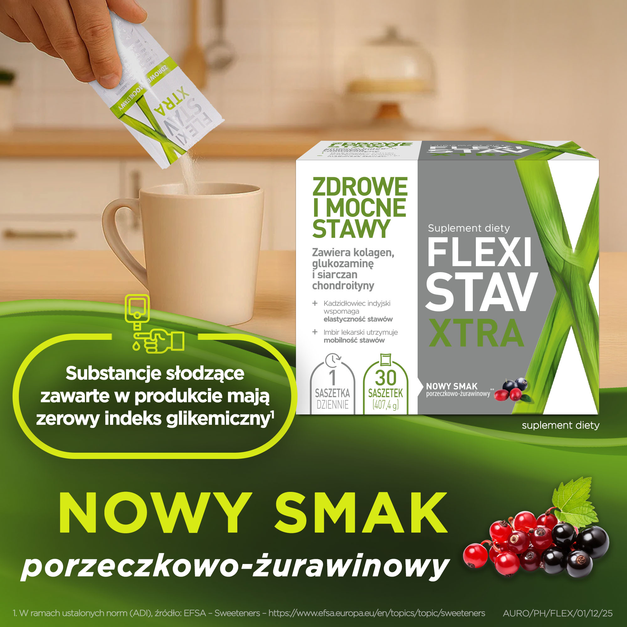 FlexiStav Xtra, smak porzeczkowo-żurawinowy, saszetki, 30 sztuk