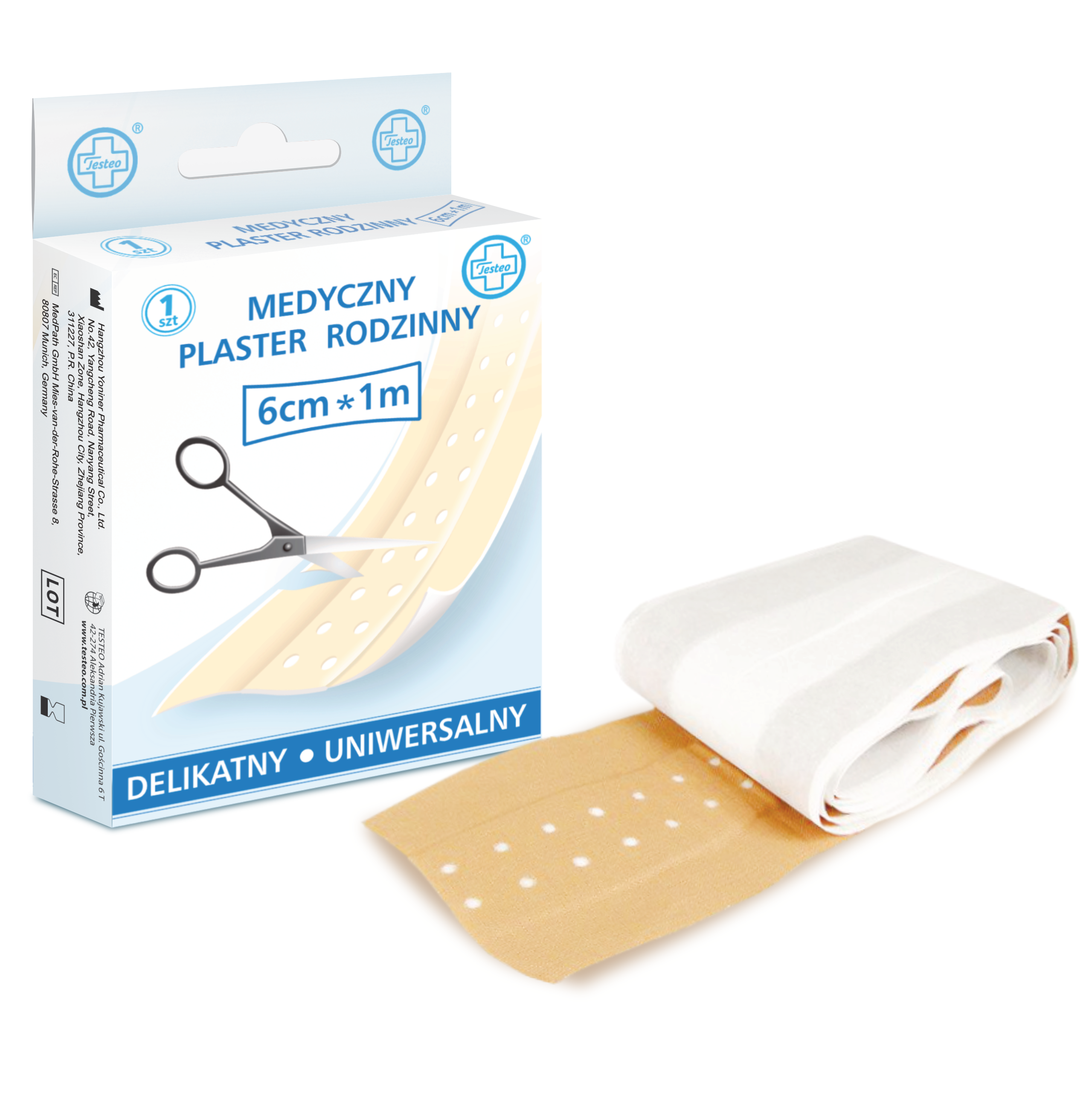 Testeo Plaster dzianinowy rodzinny medyczny do cięcia, 1 m x 6 cm zdjęcie