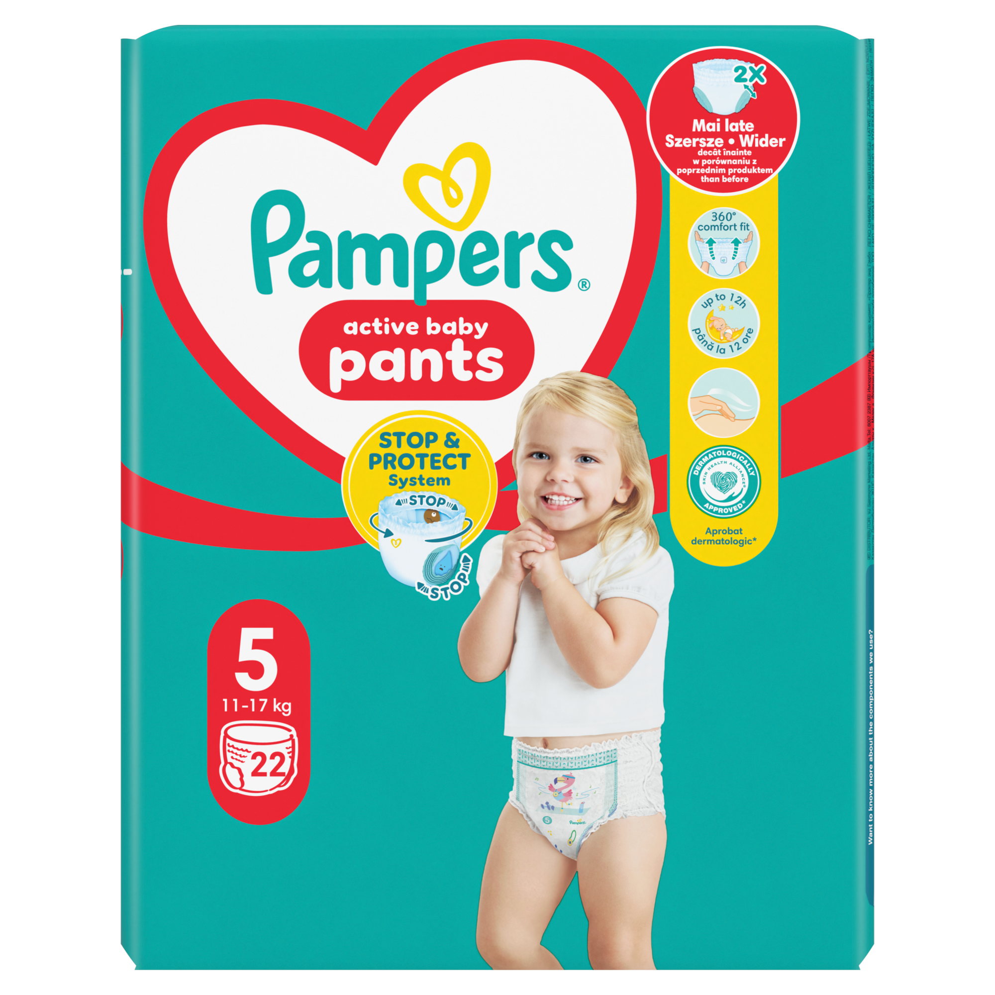 Pampers Active Baby, Pieluchomajtki rozmiar 5, 11-17 kg, 22 sztuki zdjęcie