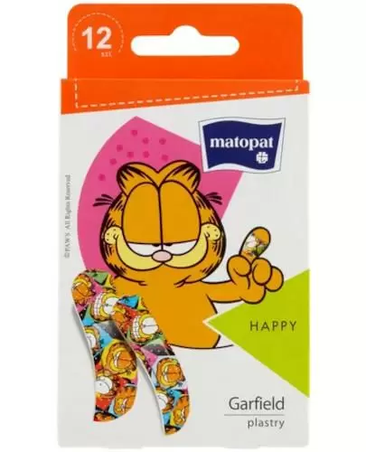 Matopat plastry z opatrunkiem happy z kotem Garfieldem dla dzieci i młodzieży 12 sztuk zdjęcie