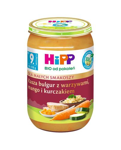 HiPP BIO od pokoleń, Kasza bulgur z warzywami, mango i kurczakiem, po 9. m-cu, 220 g, cena, opinie, właściwości  zdjęcie
