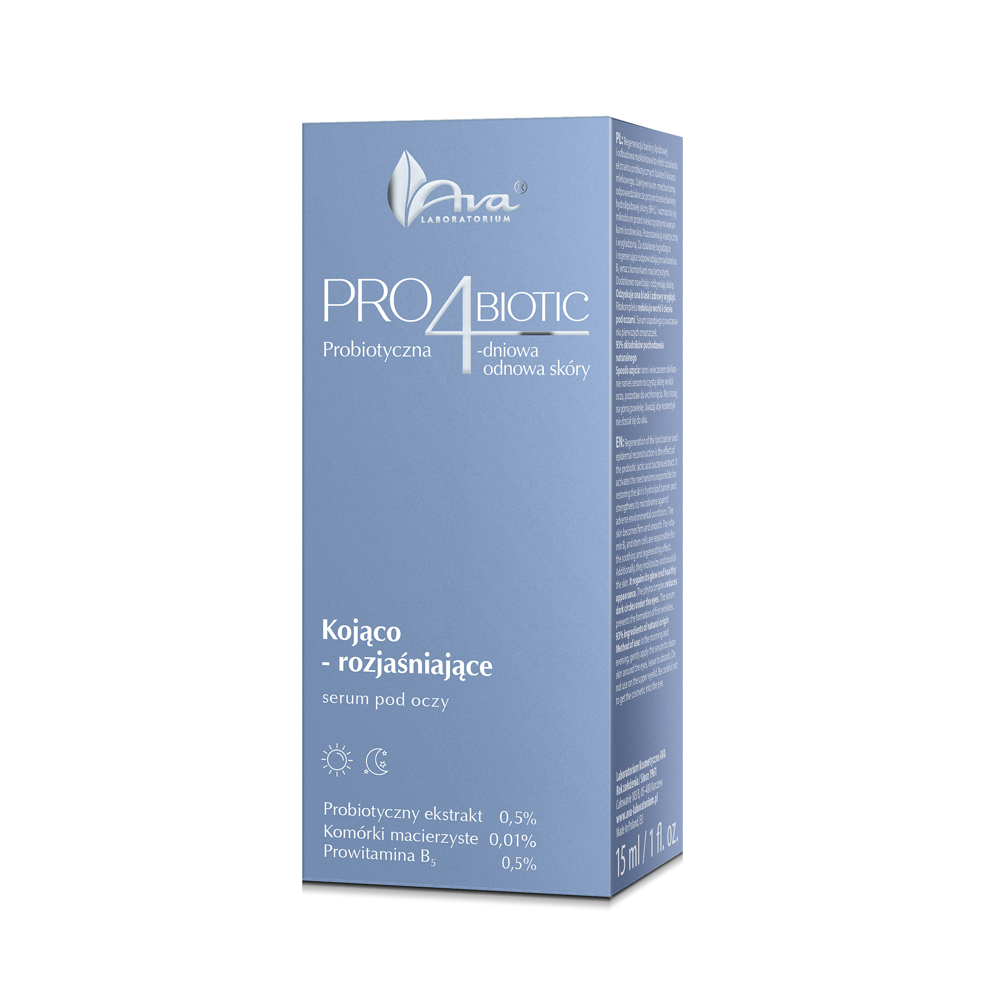 Ava Pro4biotic, kojąco-rozjaśniające serum pod oczy, 15 ml