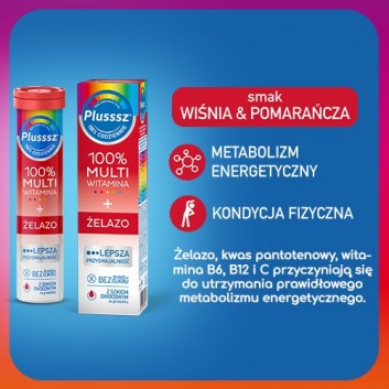 Plusssz 100% Multiwitamina + Żelazo 20 tabletek musujących