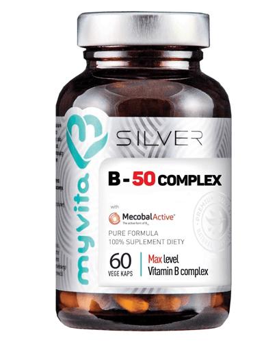 MYVITA SILVER Witamina B-50 Complex - 60 kaps. - układ nerwowy, odporność, metabolizm - cena, dawkowanie, opinie zdjęcie