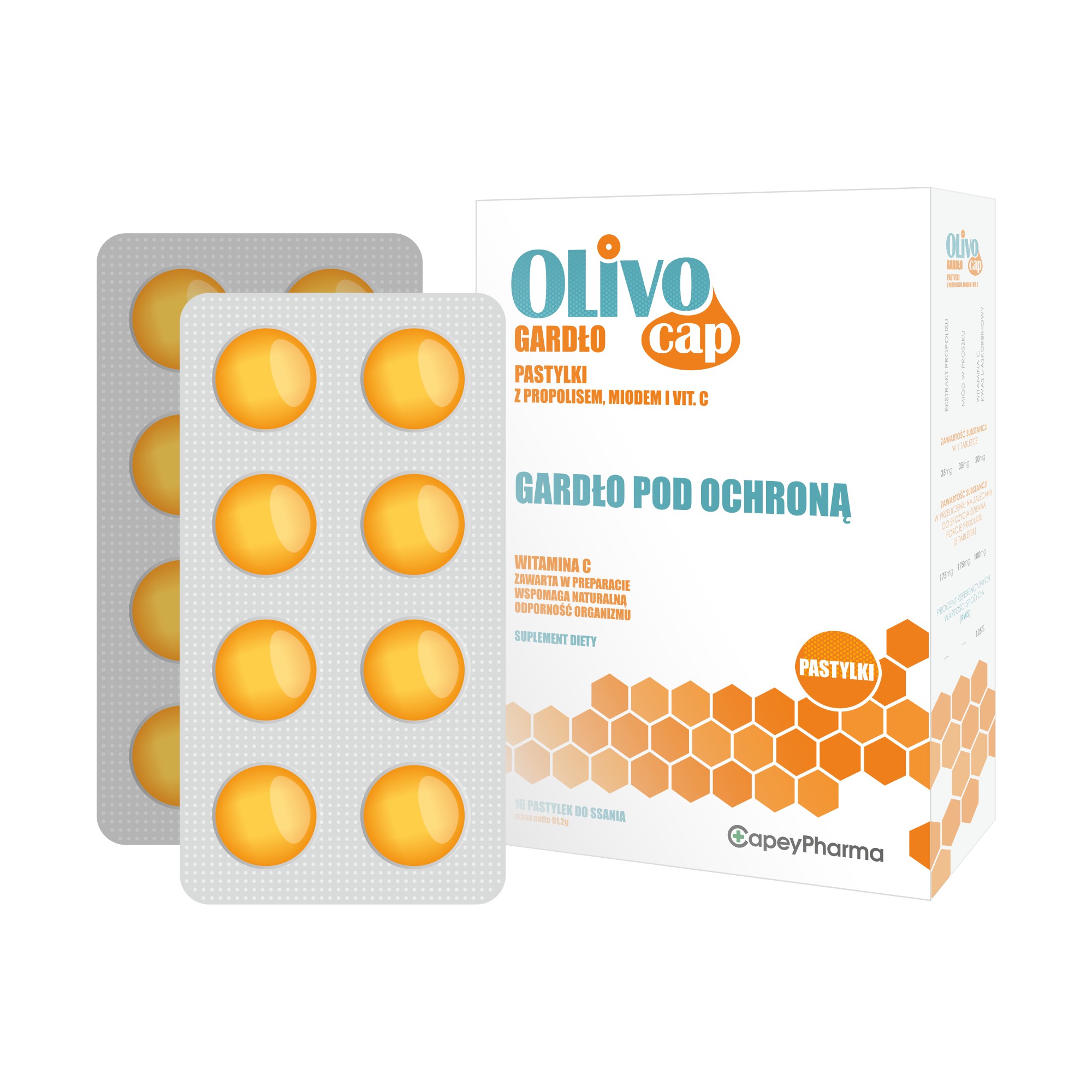 Olivocap Gardło pastylki do ssania z propolisem, miodem i vit. C - 16 past. cena, opinie, dawkowanie zdjęcie