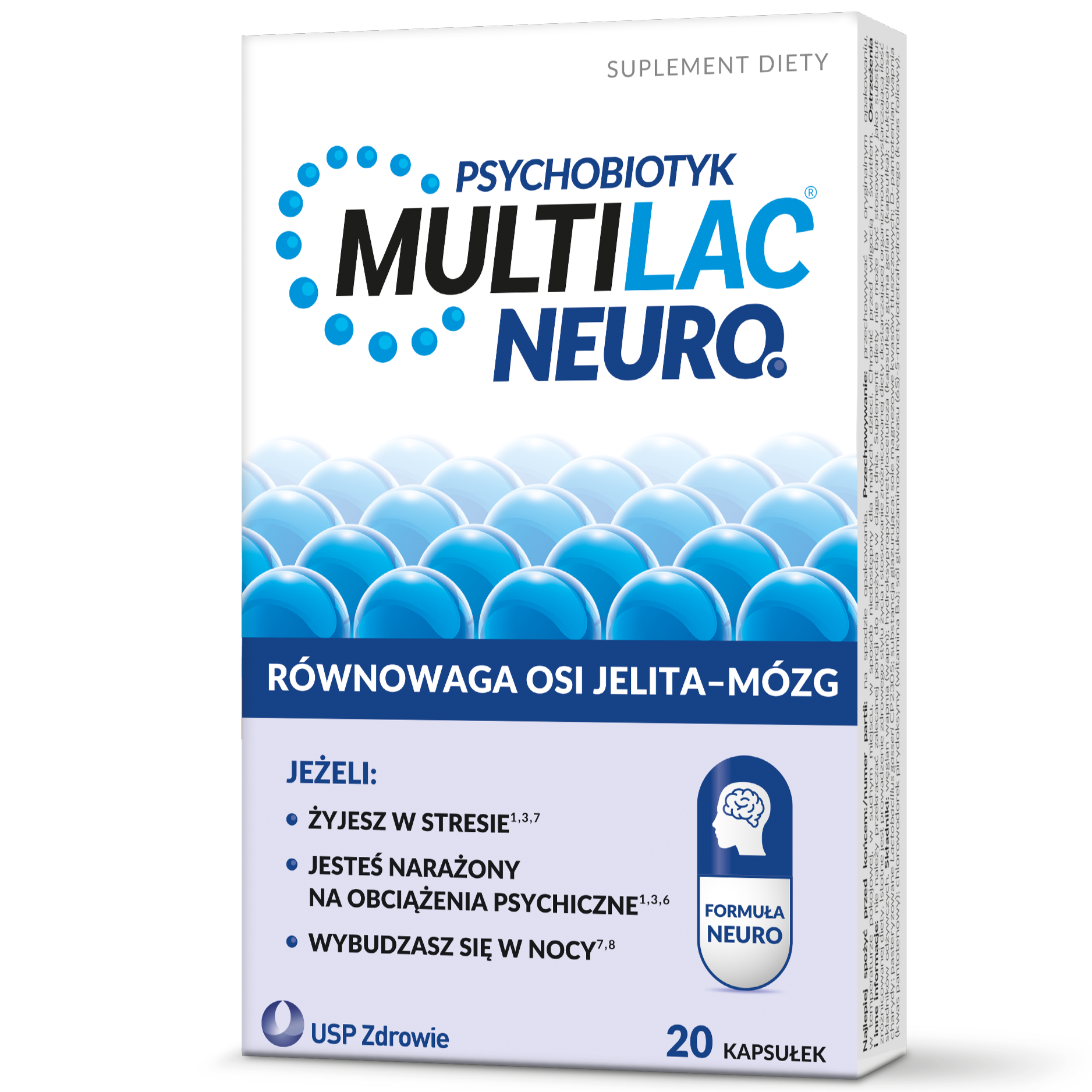 Multilac Neuro, Psychobiotyk, równowaga osi jelita-mózg, 20 kapsułek