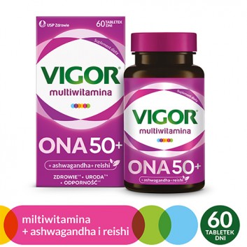 Vigor multiwitamina ONA 50+ zestaw witamin i minerałów z ashwagandhą i reishi, tabletki, 60 sztuk