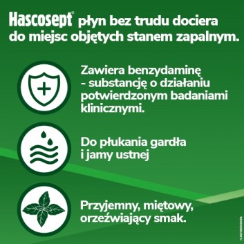 HASCOSEPT Roztwór do stosowania w jamie ustnej 1,5 mg/g, 100 g. Na stany zapalne w jamie ustnej, cena, opinie, wskazania