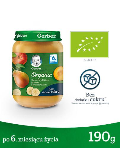 Gerber Organic Banany z jabłkiem, gruszką i brzoskwiniami po 6 miesiącu - 190 g - cena, opinie, wskazania zdjęcie