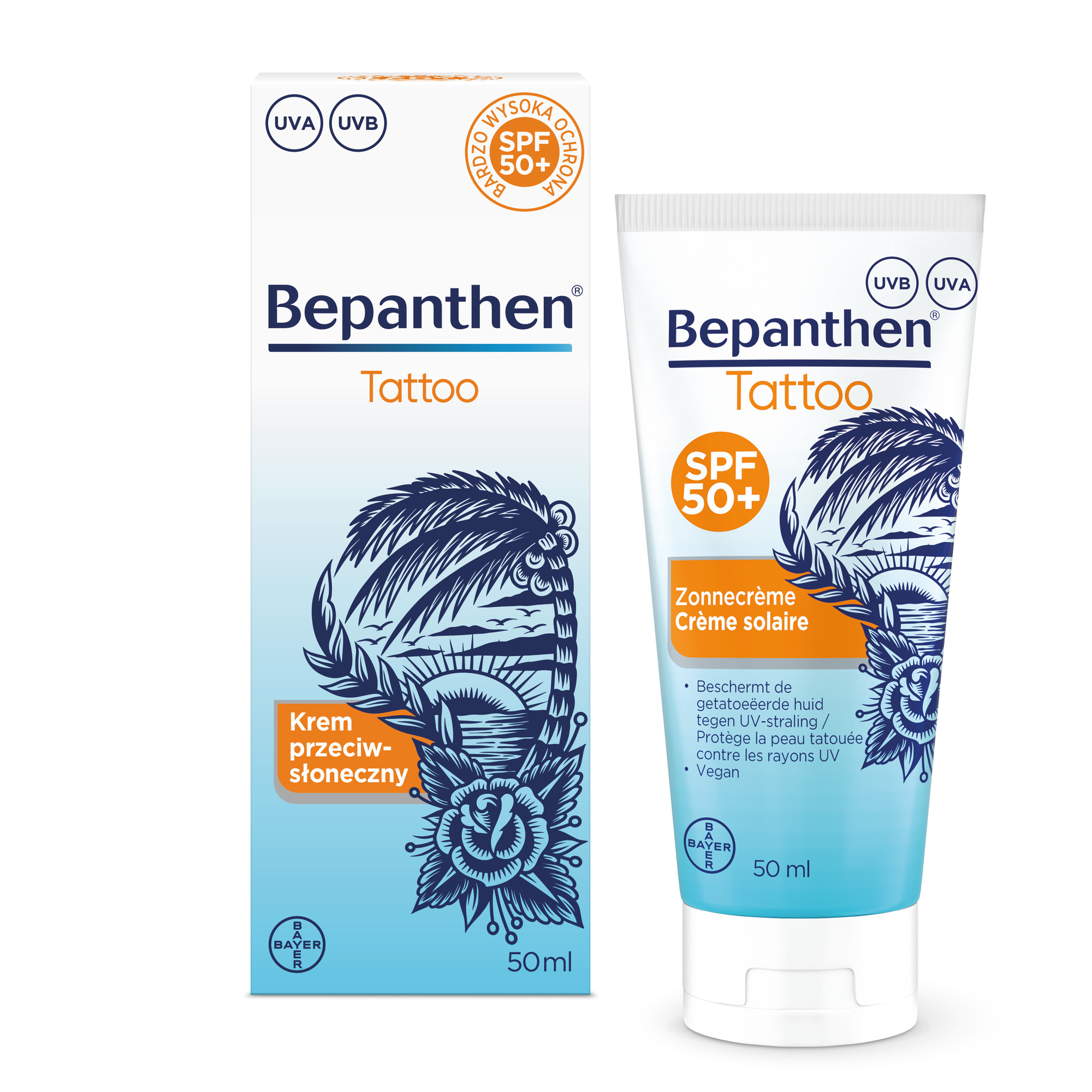 Bepanthen Tattoo Krem przeciwsłoneczny do wytatuowanej skóry z filtrem SPF 50+ UVA/UVB 50 ml zdjęcie