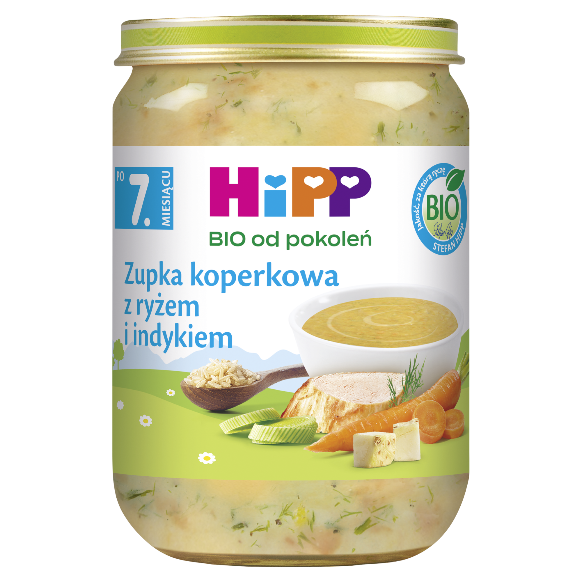 HiPP BIO od pokoleń, Zupka koperkowa z ryżem i indykiem, po 7. m-cu, 190 g, cena, opinie, własciwości zdjęcie