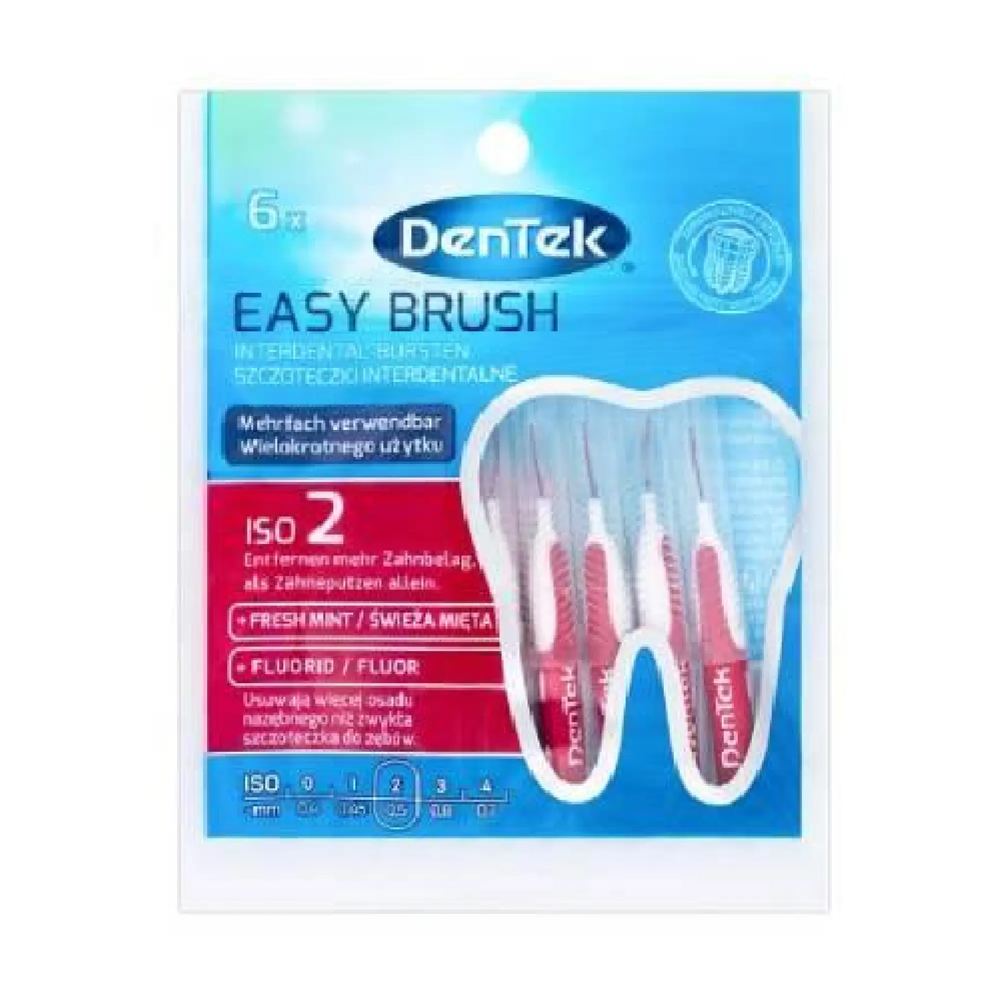 Dentek, Easy Brush, szczoteczki międzyzębowe, rozmiar 2 (0,5 mm), 6 sztuk zdjęcie