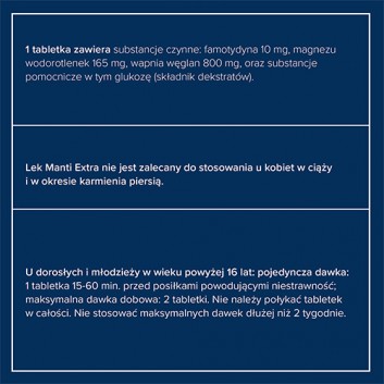 Manti Extra, 12 tabl. Zgaga, niestrawność, cena, skład, stosowanie