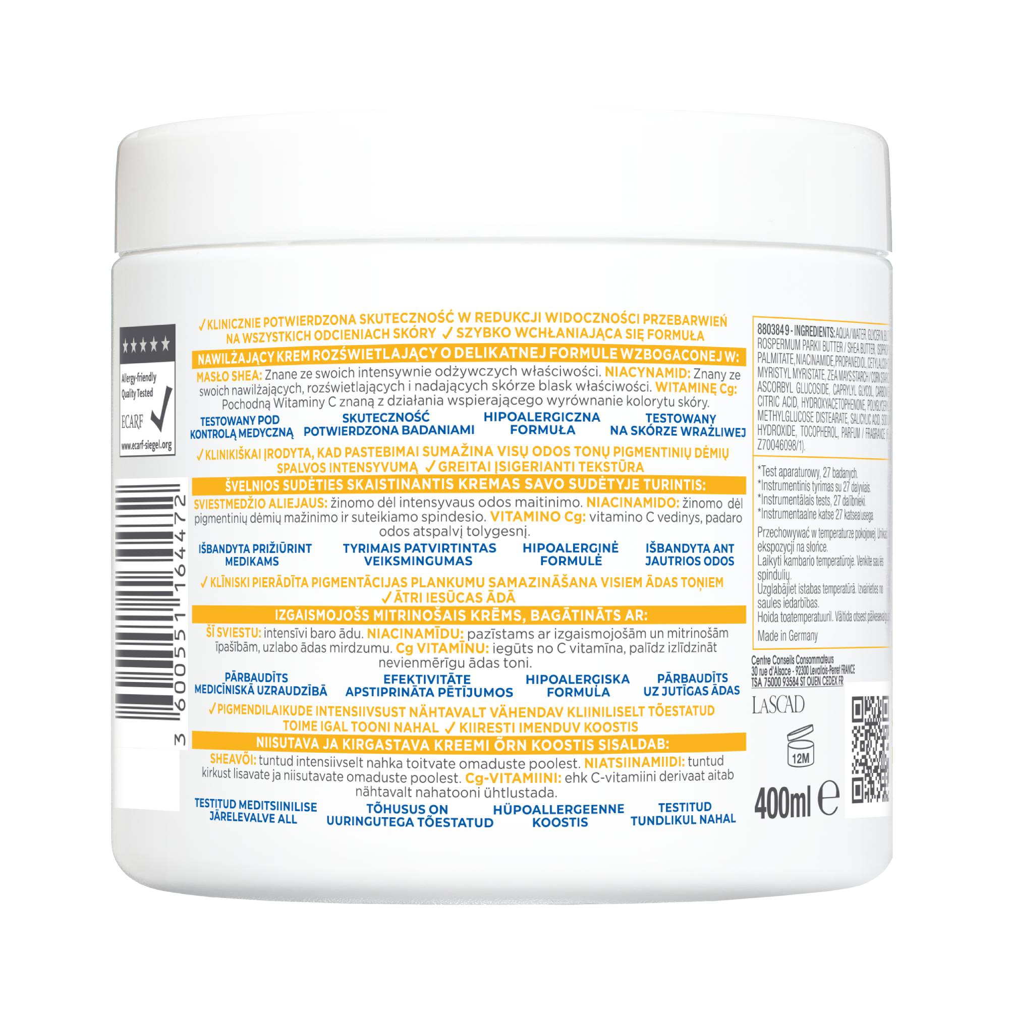 Mixa Niacinamide Bright Nawilżający i rozświetlający multifunkcyjny krem, 400 ml