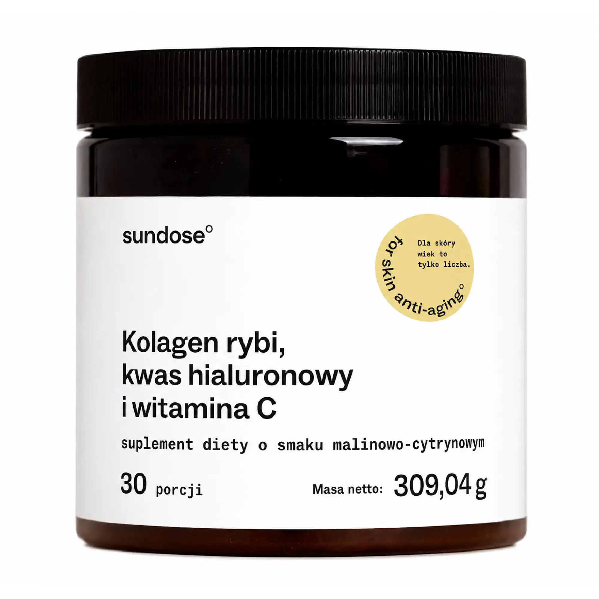 Sundose Everyday For Skin Anti-Aging, Kolagen rybi, kwas hialuronowy i witamina C smak malinowo-cytrynowy, saszetki, 30 sztuk