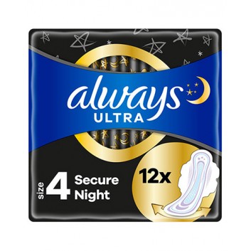 Always Ultra Secure Night 4 Podpaski ze skrzydełkami, 12 sztuk