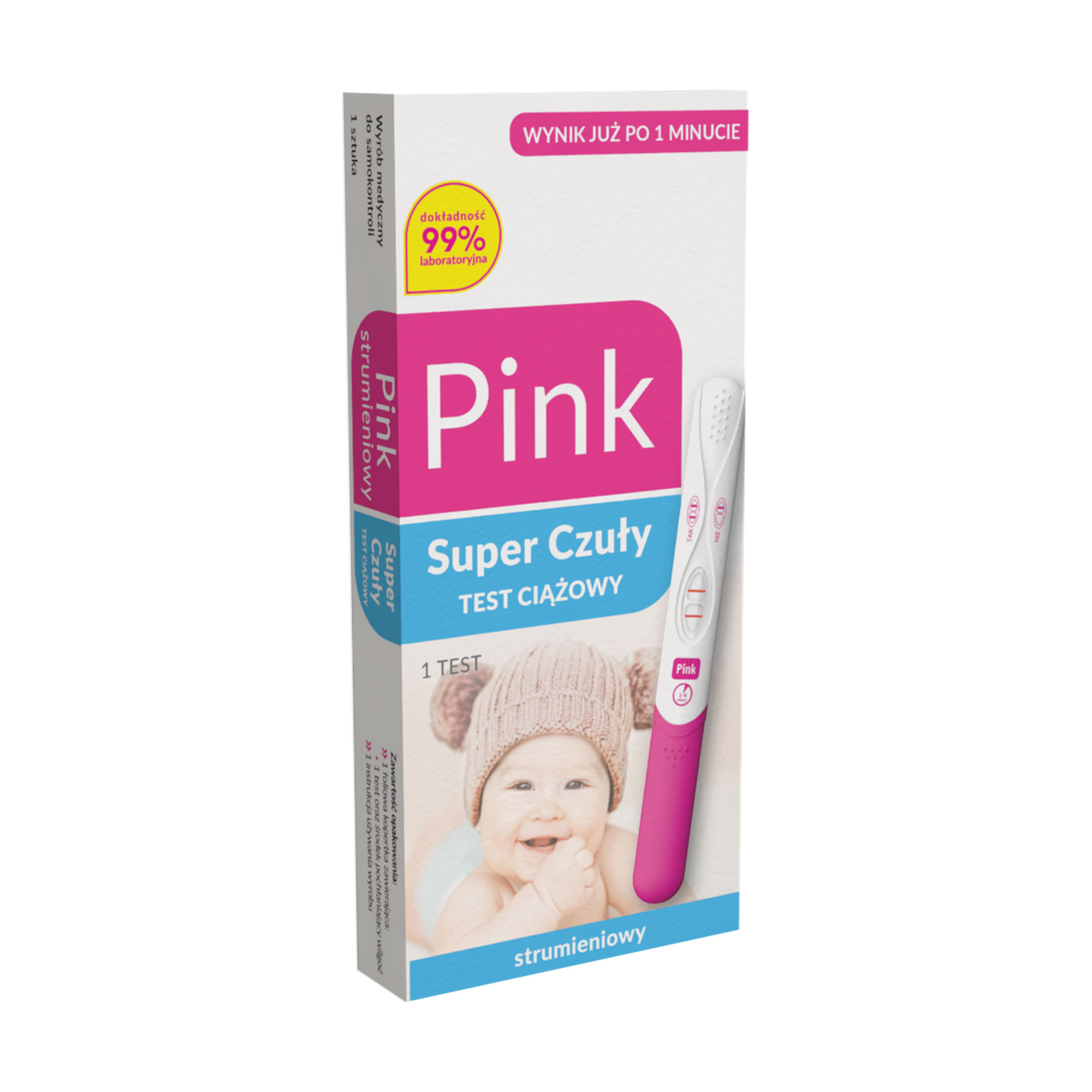 Domowe Laboratorium Pink Strumieniowy Super Czuły test ciążowy strumieniowy 1 sztuka zdjęcie