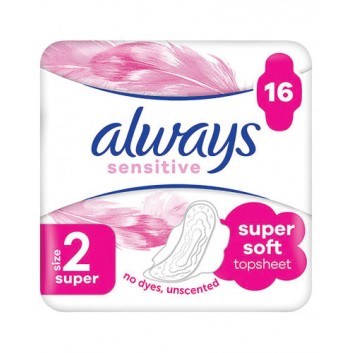 Always Sensitive Super Plus 2 Podpaski ze skrzydełkami, 16 sztuk