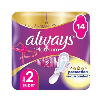 Always Platinum Super 2 Podpaski ze skrzydełkami, 14 sztuk