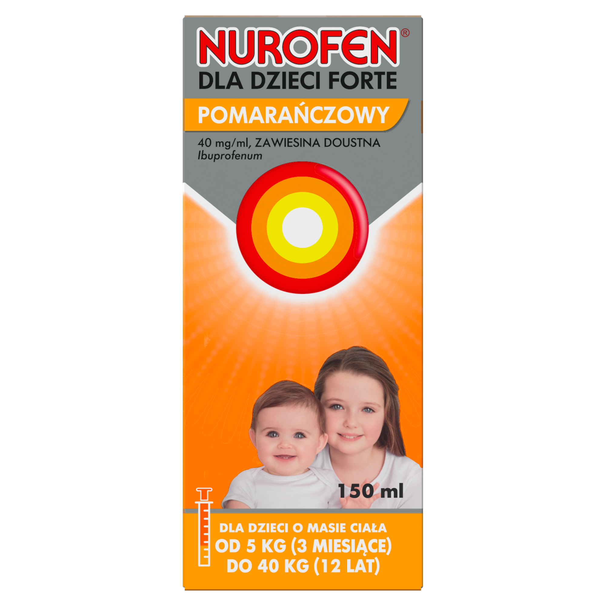 Nurofen dla dzieci Forte ibuprofen 200 mg 5 ml smak pomarańczowy zawiesina, 150 ml zdjęcie