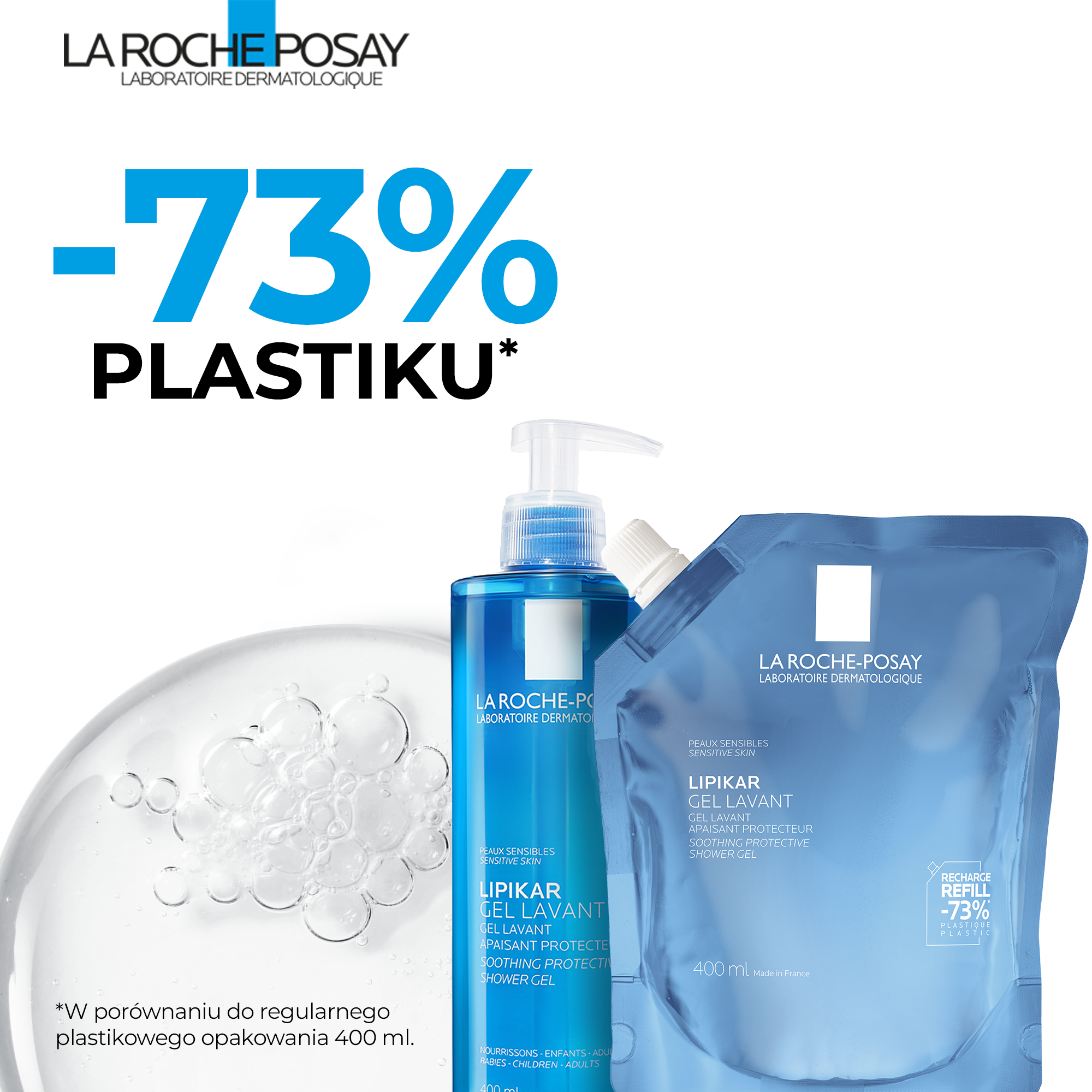 La Roche-Posay Lipikar Gel Delikatny żel pod prysznic, dla skóry wrażliwej, suchej i skłonnej do podrażnień, Refill, 400 ml