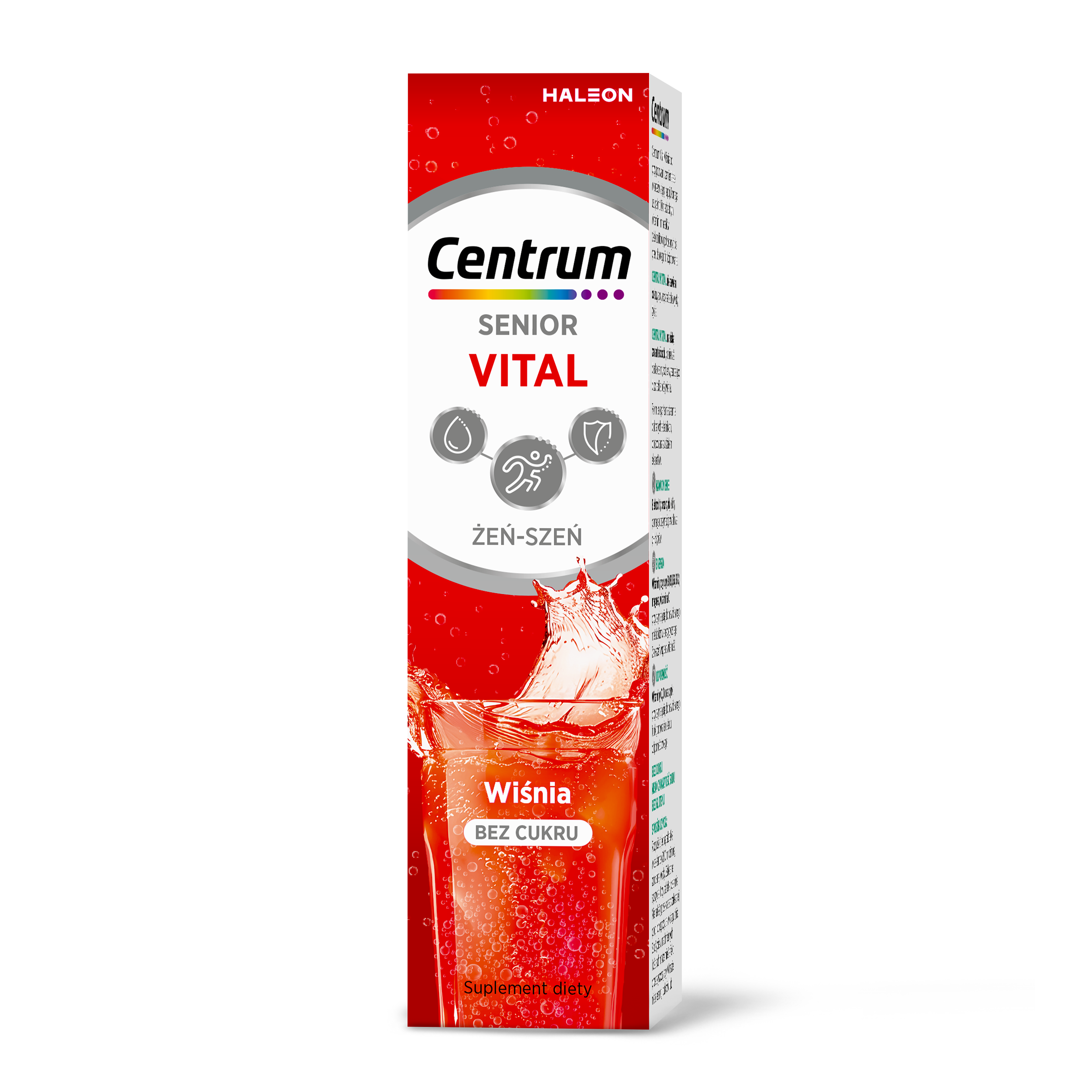 Centrum Vital Senior z żeń‑szeniem, smak wiśniowy, bez cukru, tabletki musujące, 20 sztuk