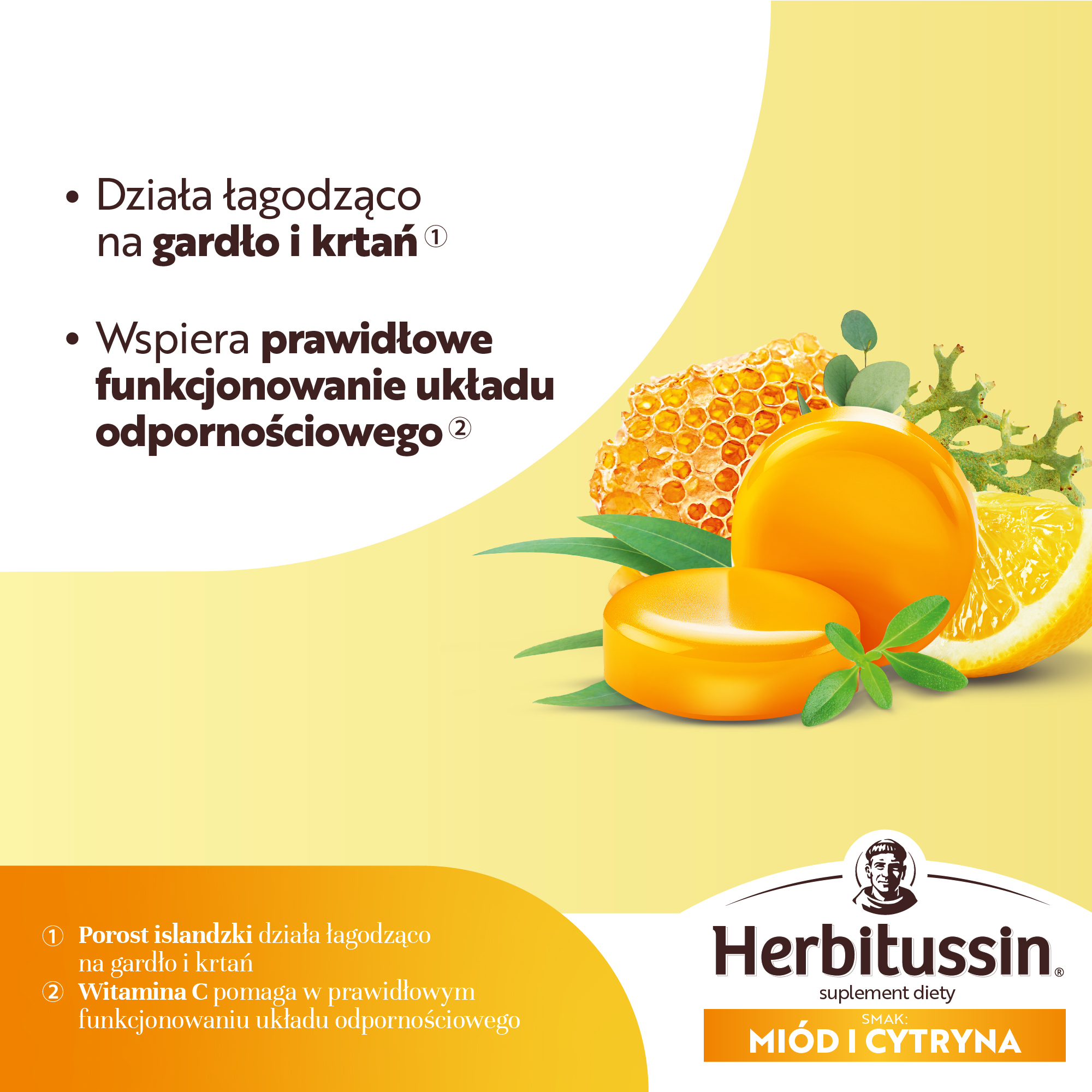 Herbitussin Miód i Cytryna porost islandzki + witamina C 12 pastylek do ssania