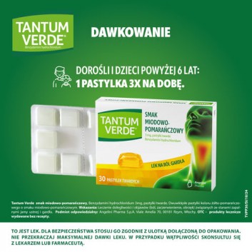 Tantum Verde smak miodowo-pomarańczowy, 30 pastylek