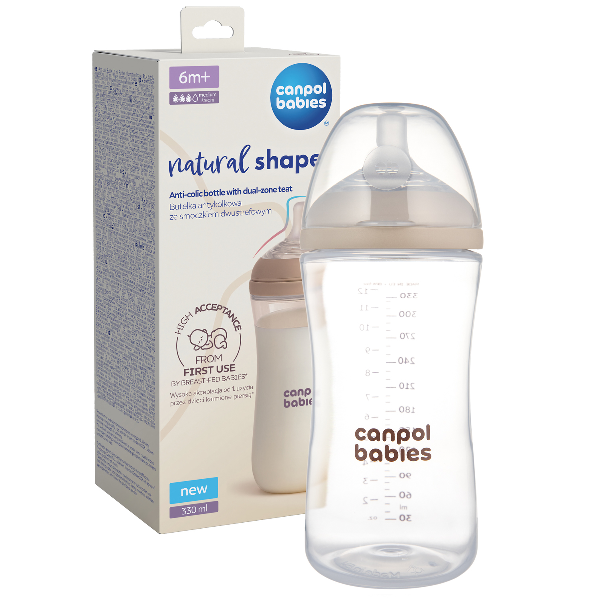 Canpol babies butelka Natural Shape ze smoczkiem dwustrefowym 35/402, 330 ml zdjęcie