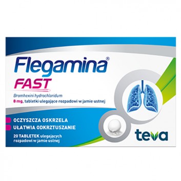 Flegamina Fast 8 mg, 20 tabletek, na kaszel, lek ułatwiający odkrztuszanie