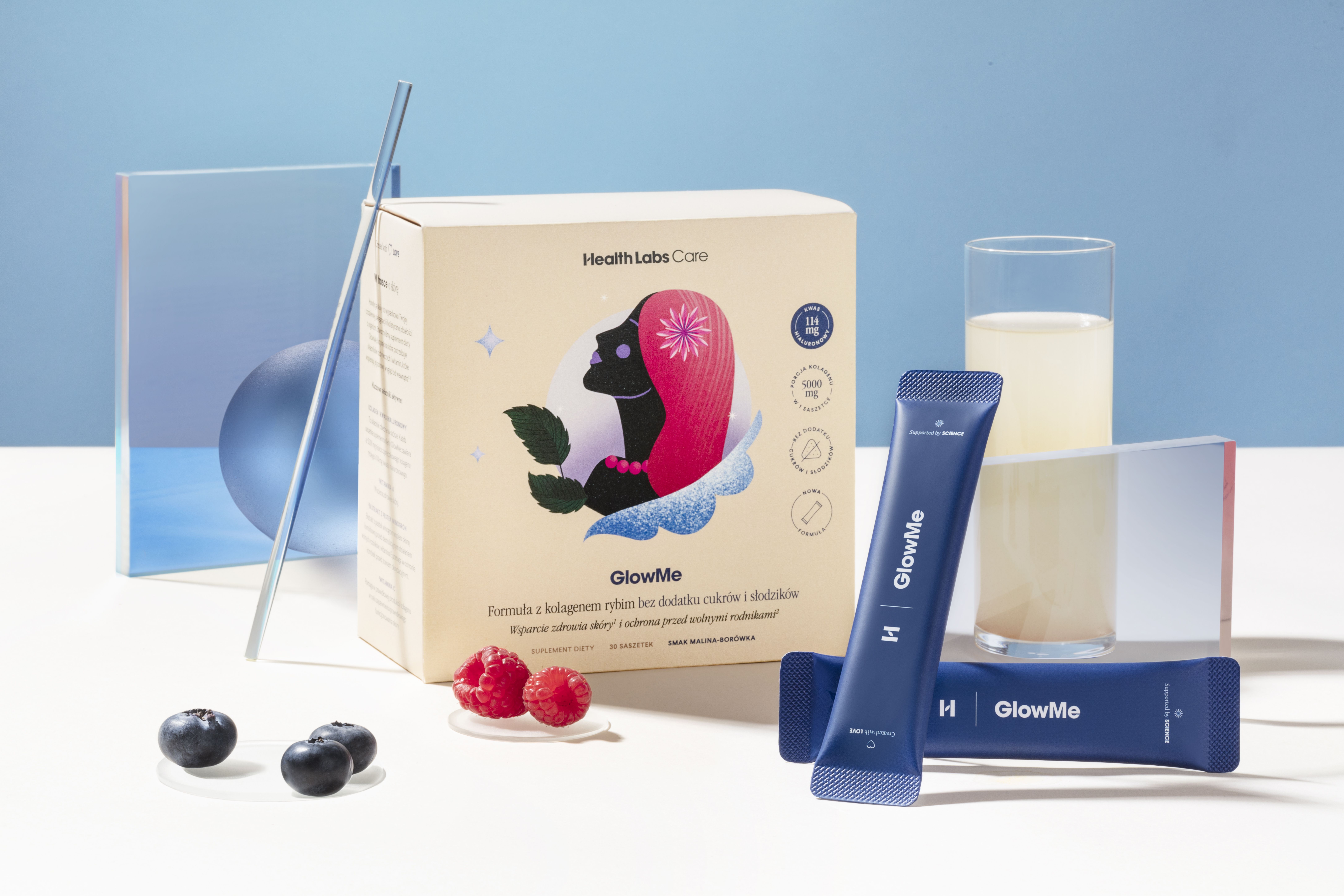 Health Labs Care, GlowMe, smak malina-borówka, saszetki, 30 sztuk