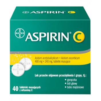 Aspirin C, 400 mg + 240 mg, tabletki musujące, 40 sztuk