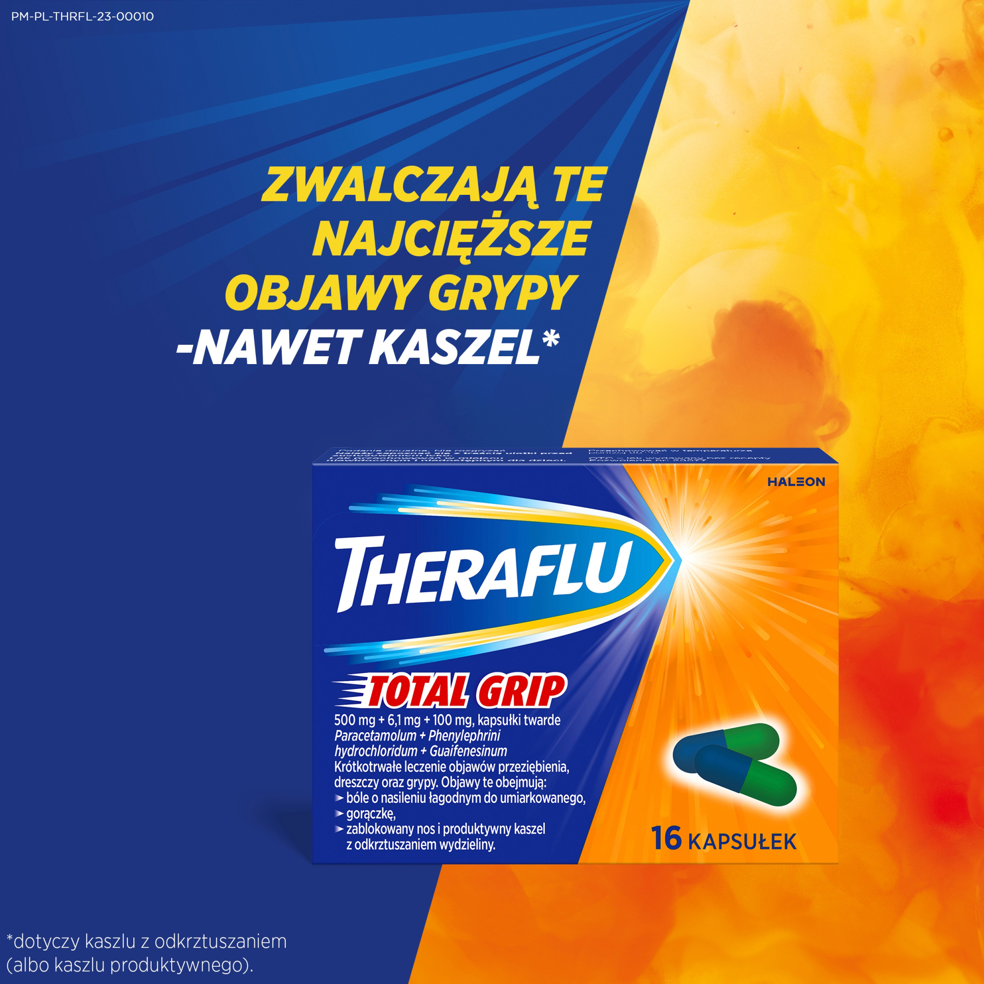 Theraflu Total Grip (500 mg + 6,1 mg + 100 mg), kapsułki twarde, 16 sztuk