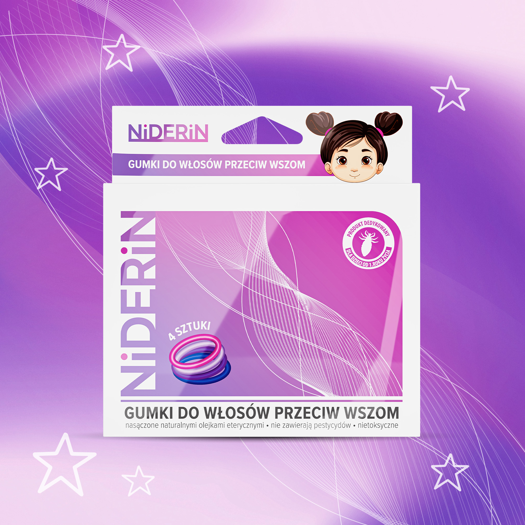 Niderin Gumki do włosów przeciw wszom, 4 sztuki