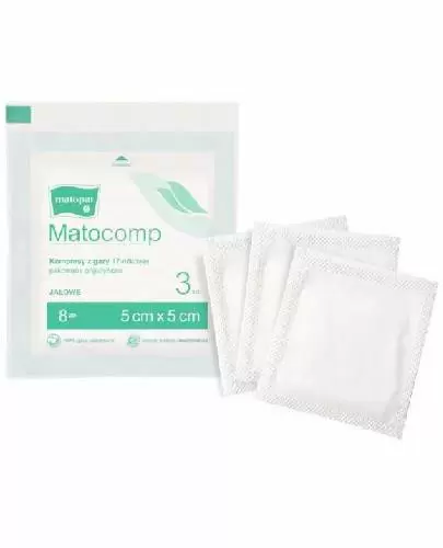 Matocomp kompresy jałowe 5x5cm 17 nitkowe, 8 warstwowe 3 sztuk zdjęcie