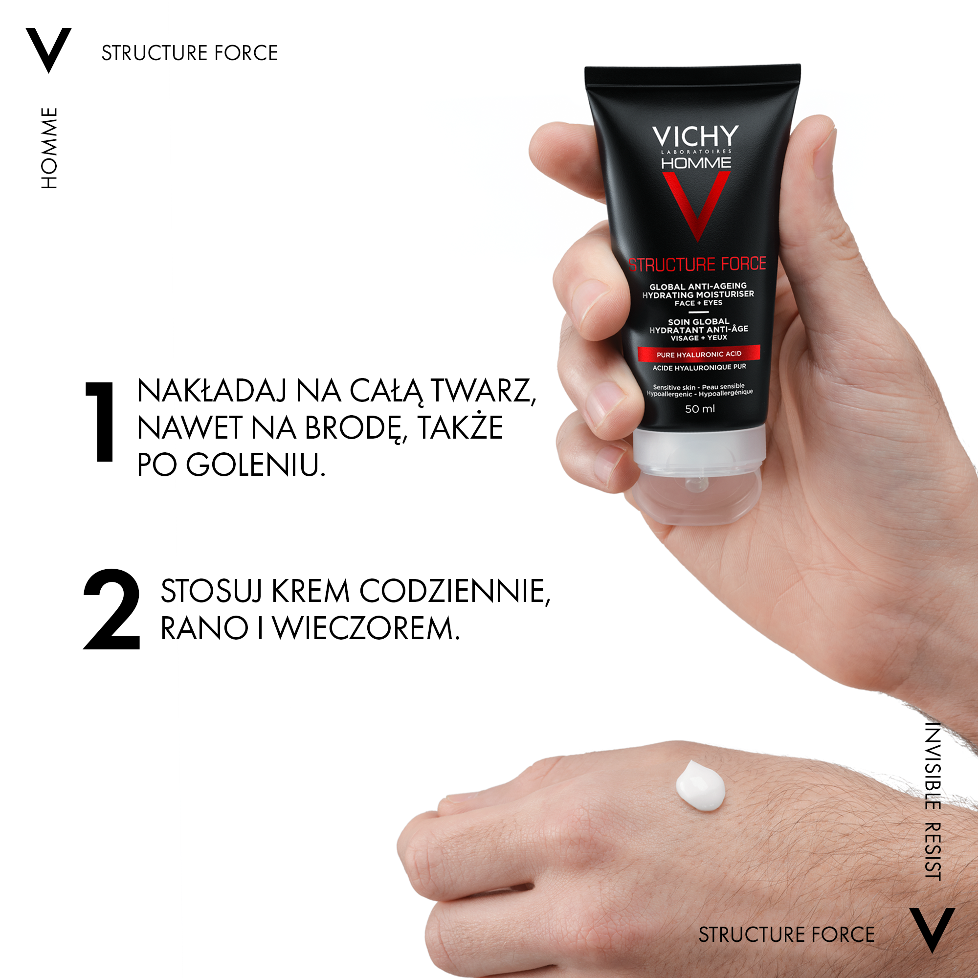 Vichy Homme Structure Force, przeciwzmarszczkowy krem wzmacniający, 50 ml