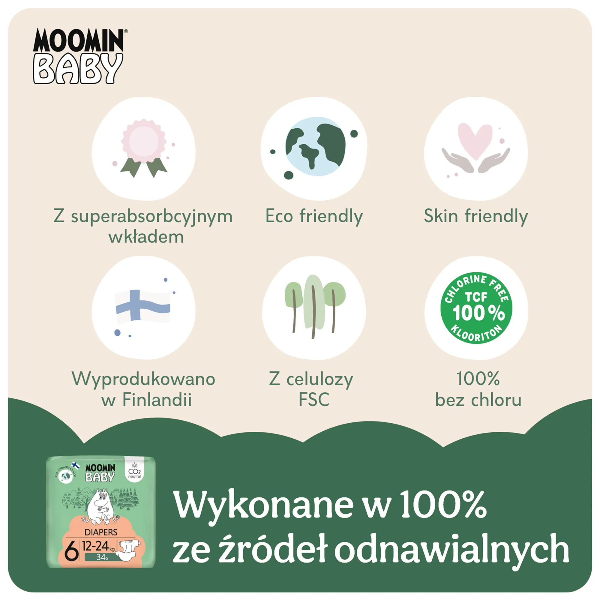 MOOMIN Baby Pieluszki 6 JUNIOR 12-24 kg 34 sztuki