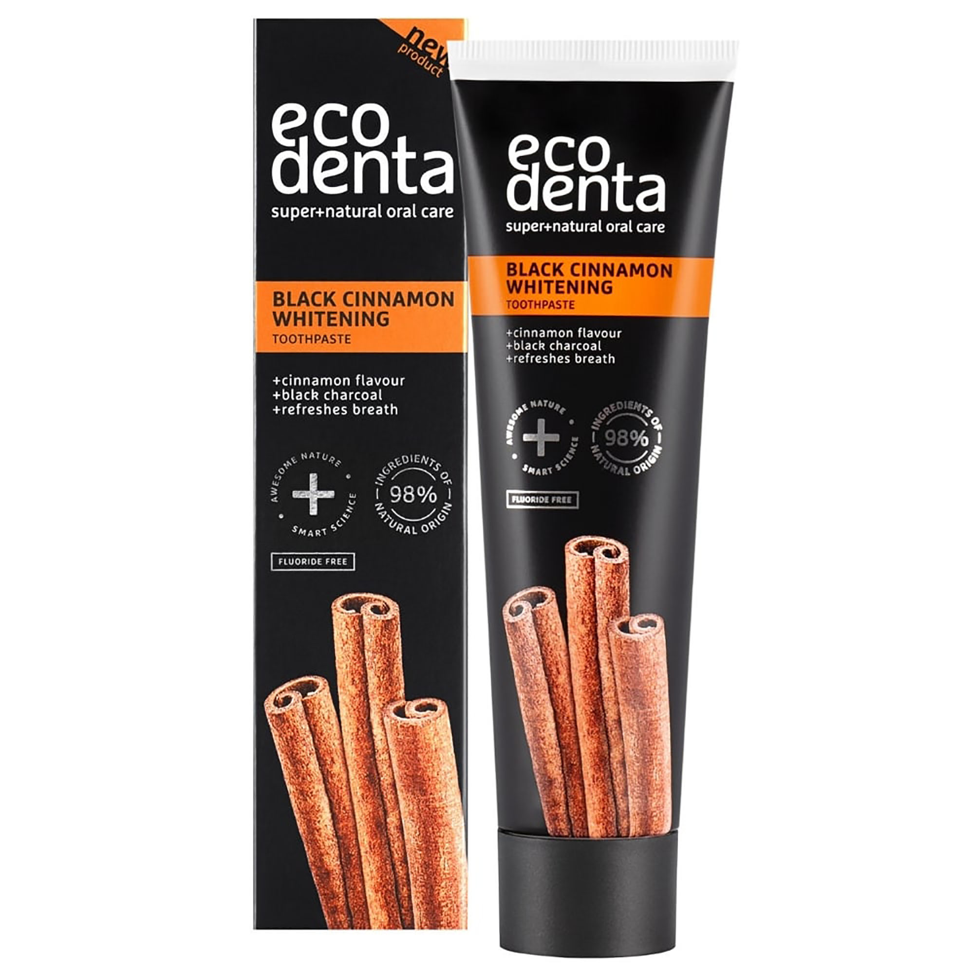 Ecodenta Black Line Cinnamon, pasta do zębów wybielająca z czarnym węglem, 100 ml zdjęcie