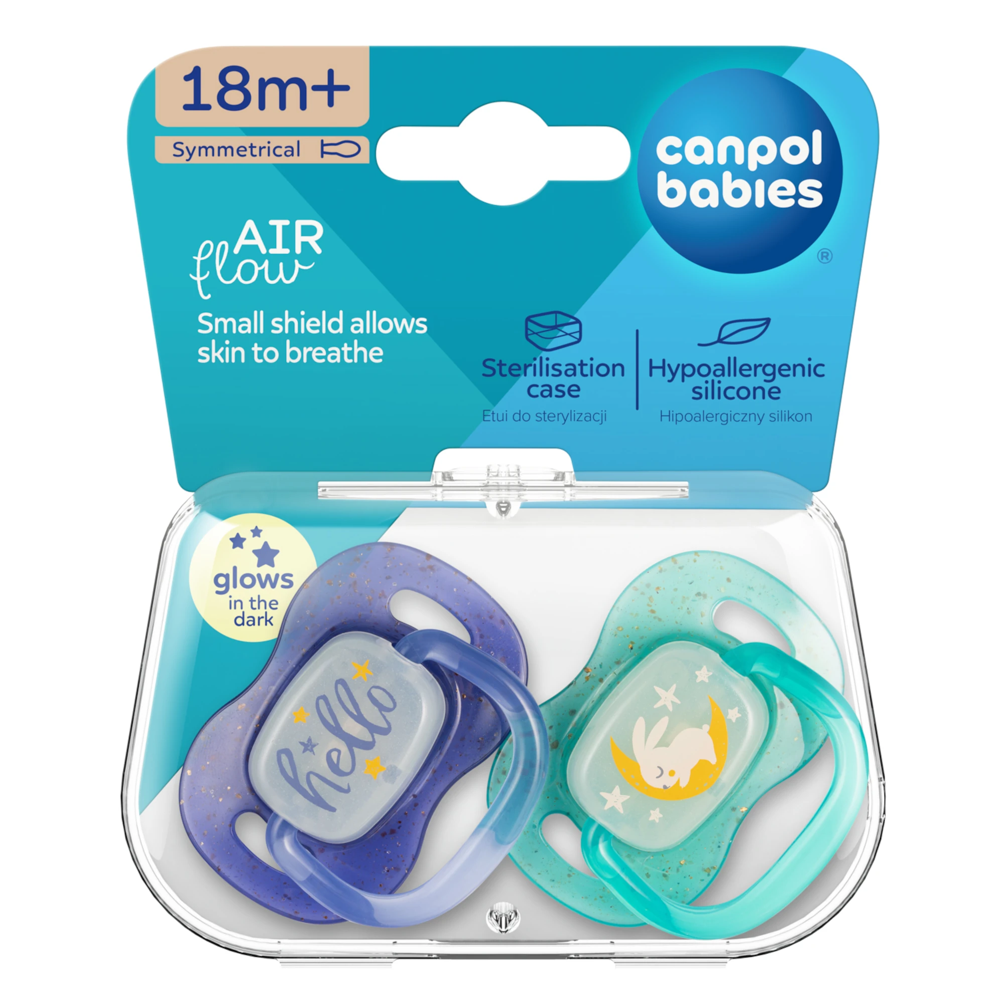 Canpol babies Smoczek uspokajający silikonowy 18+m NightGlow blue, 2 sztuki zdjęcie