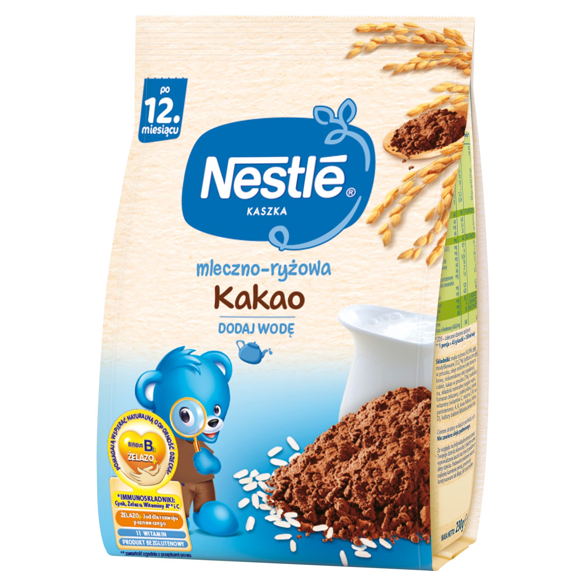 Nestle Kaszka mleczno-ryżowa kakao po 12. miesiącu - 230 g - cena, opinie, stosowanie zdjęcie