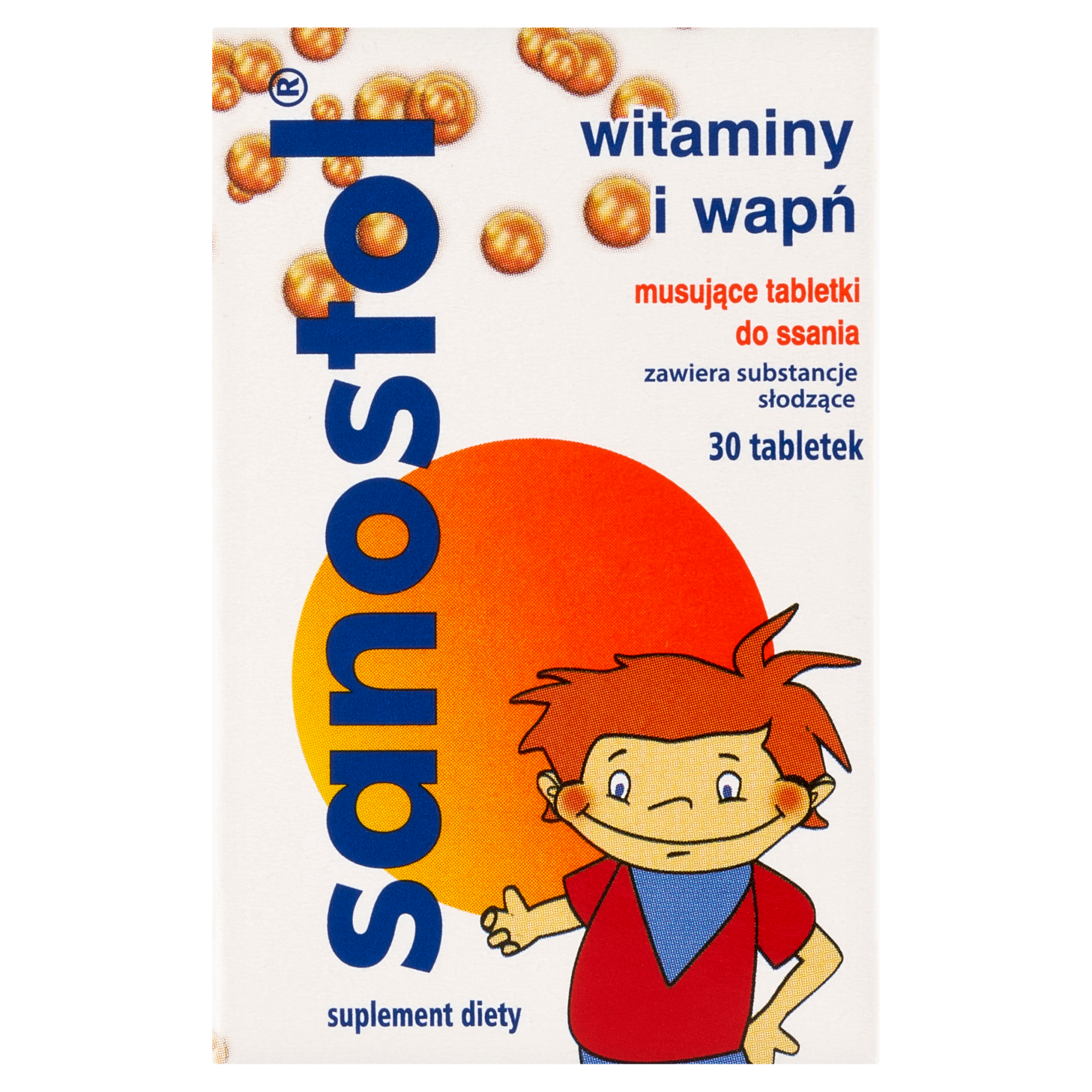 Sanostol witaminy i wapń 30 tabletek musujących do ssania  zdjęcie