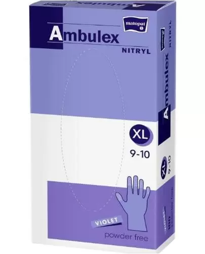 Matopat Ambulex rękawiczki ochronne nitrylowe bezpudrowe rozmiar XL fioletowe 100 sztuk zdjęcie