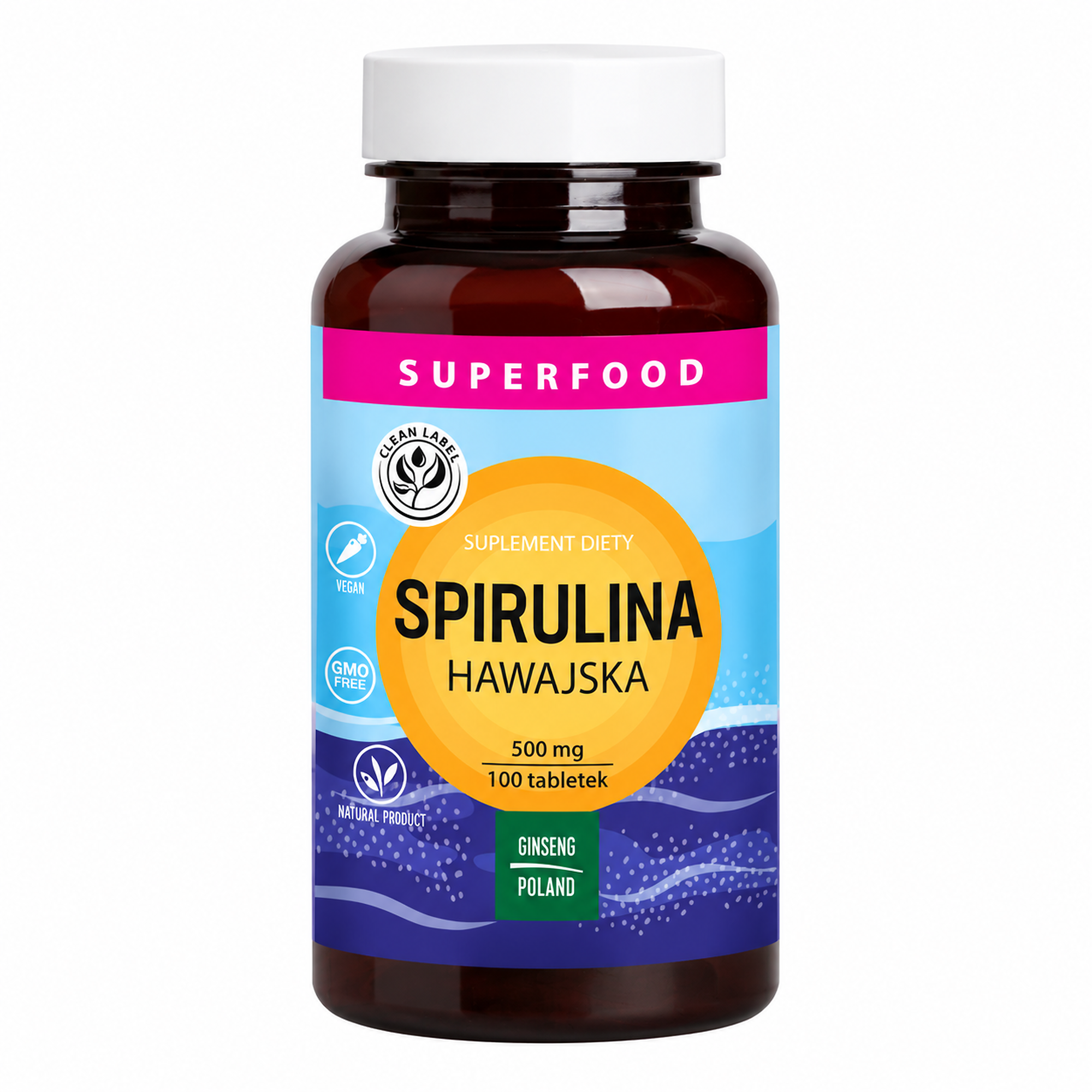 Ginseng Spirulina Hawajska 500 mg, 100 tabletek zdjęcie
