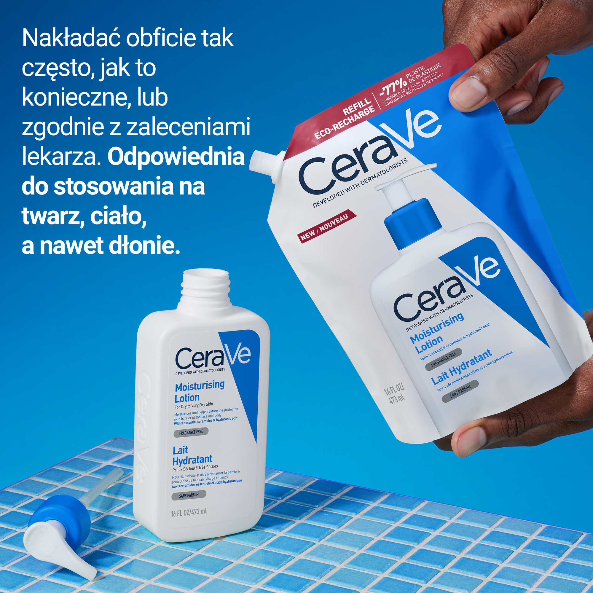CeraVe, Nawilżająca emulsja do twarzy i ciała, opakowanie refillowe, 473 ml