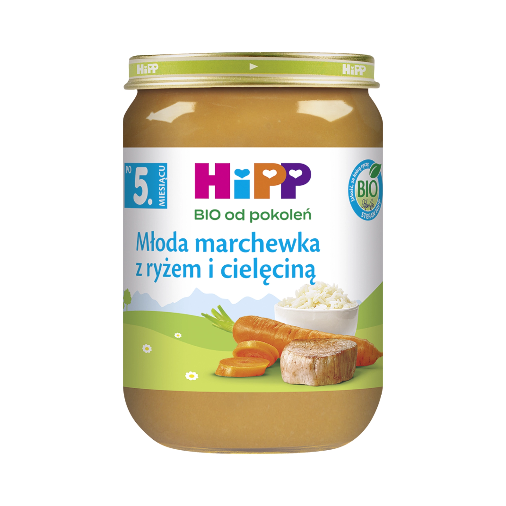 HiPP BIO od pokoleń, Krem z marchwi i ryżu z cielęciną, po 5. m-cu, 190 g zdjęcie
