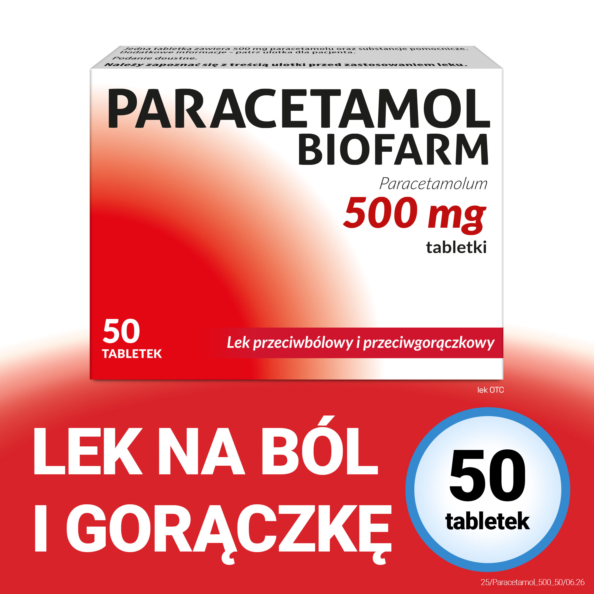 Paracetamol Biofarm, 500 mg, tabletki, 50 sztuk