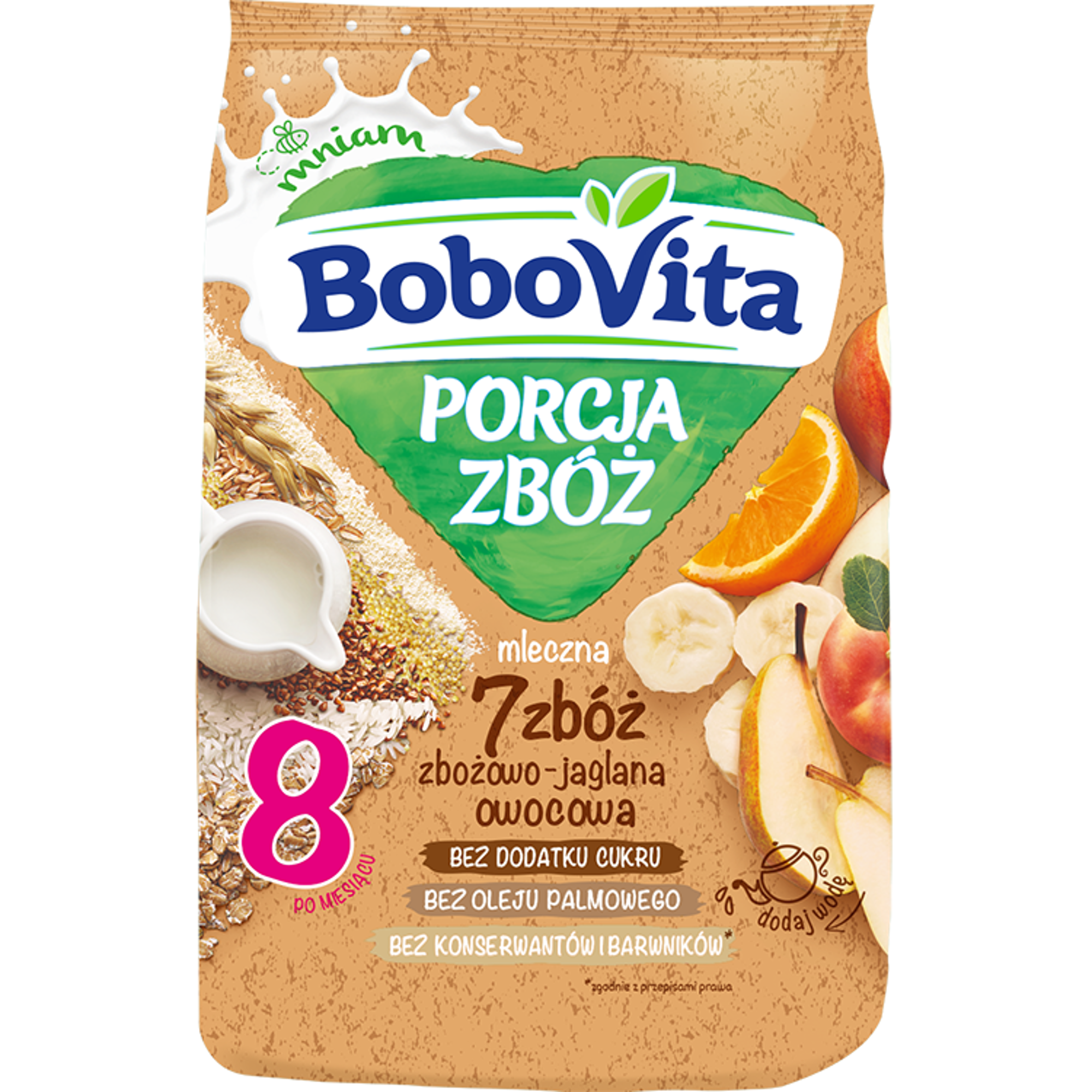 BOBOVITA PORCJA ZBÓŻ Kaszka mleczna 7 zbóż wieloowocowa po 8 miesiącu - 210 g zdjęcie